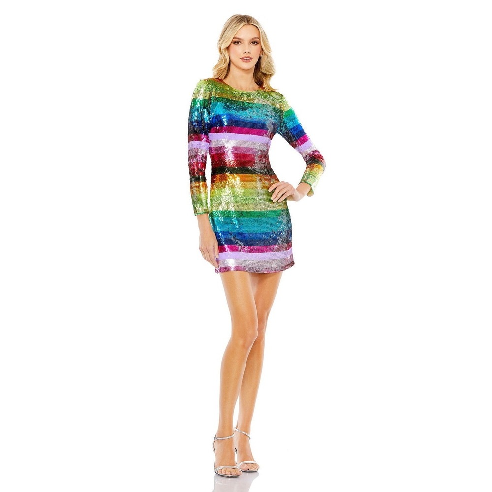 Mac Duggal NEW‎ Multi Color Rainbow Tiered Sequin Mini Dress 93724 Size 2